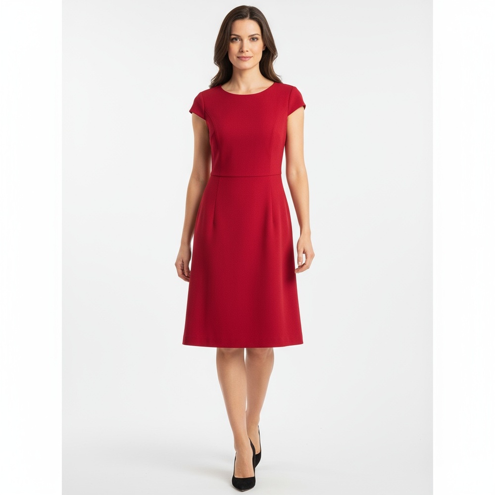 JONES NEW YORK Dress Womens Size 10 Red Cap Sleeve Textured Fabric Elegant Chic